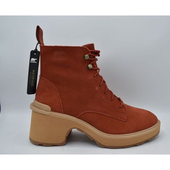 Sorel Womens Size 9.5 Hi Line Warp Red Suede Lace Up Waterproof Heeled Boots - Picture 3 of 10
